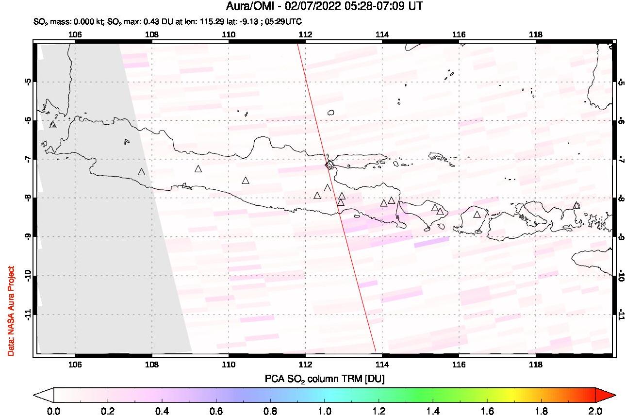A sulfur dioxide image over Java, Indonesia on Feb 07, 2022.