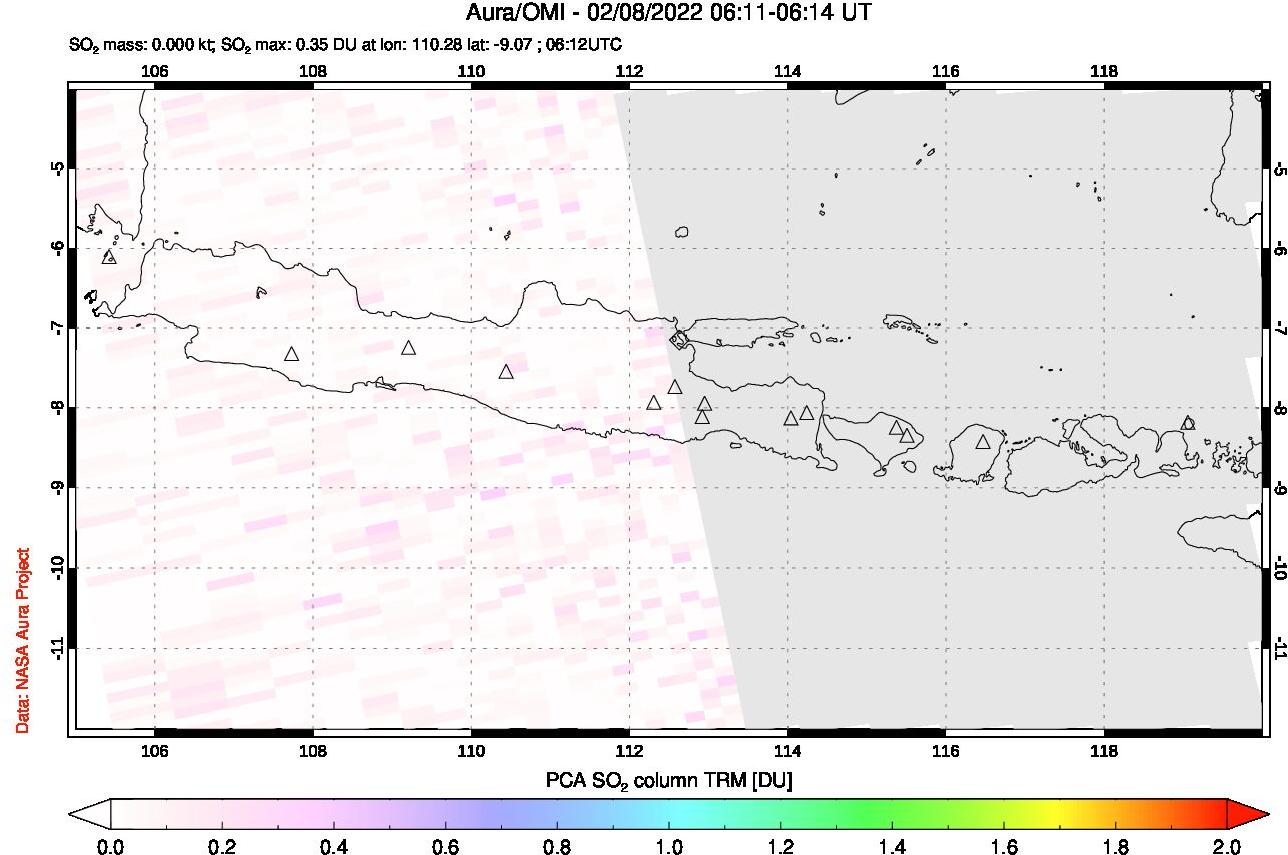 A sulfur dioxide image over Java, Indonesia on Feb 08, 2022.