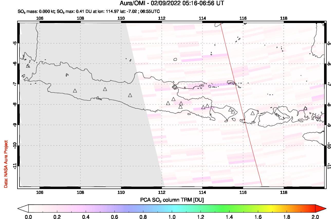 A sulfur dioxide image over Java, Indonesia on Feb 09, 2022.