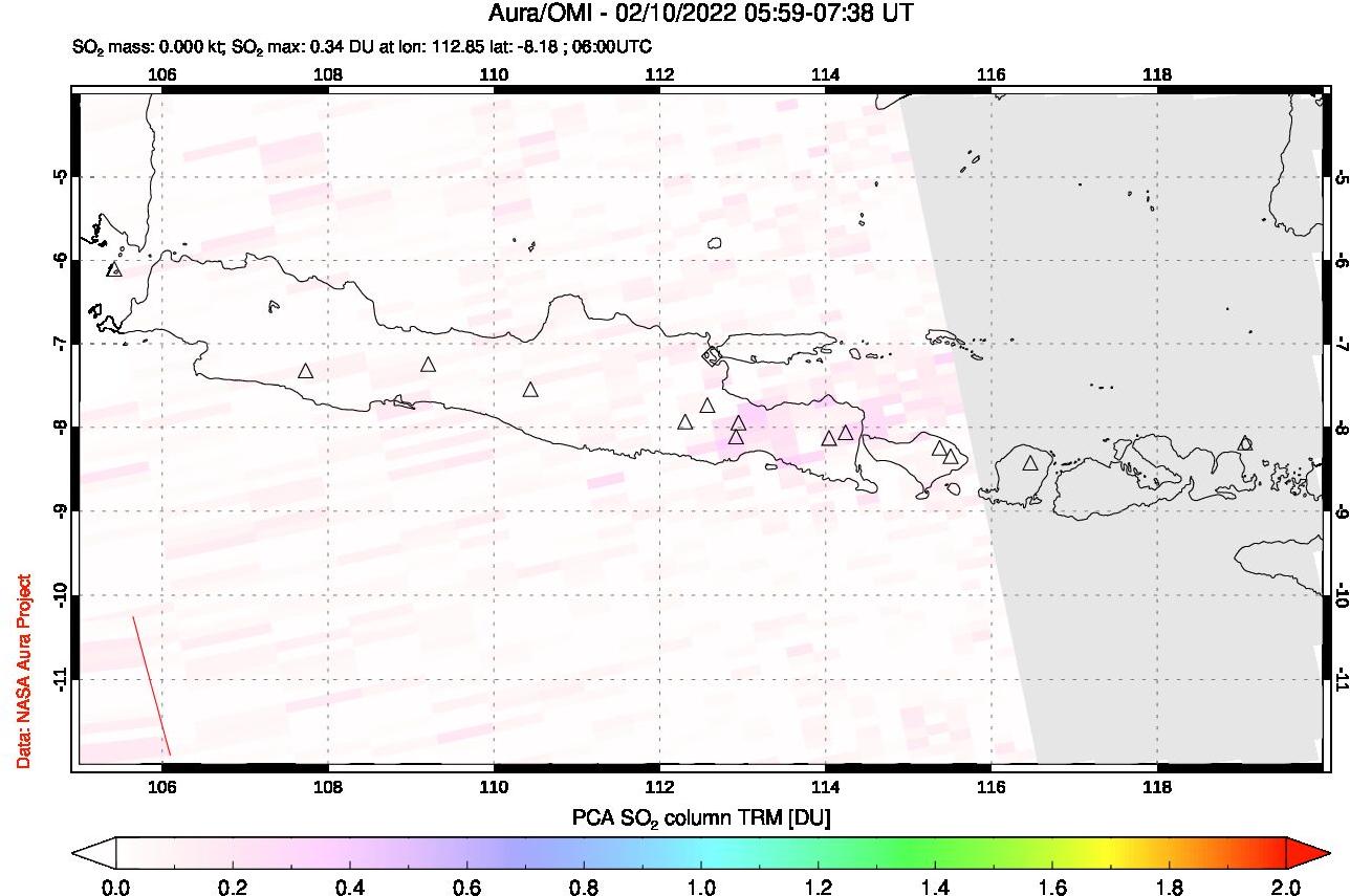 A sulfur dioxide image over Java, Indonesia on Feb 10, 2022.