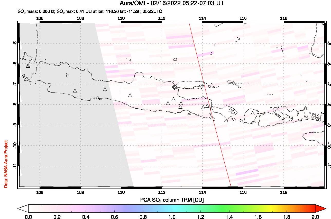 A sulfur dioxide image over Java, Indonesia on Feb 16, 2022.
