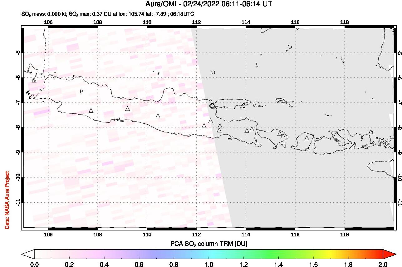 A sulfur dioxide image over Java, Indonesia on Feb 24, 2022.