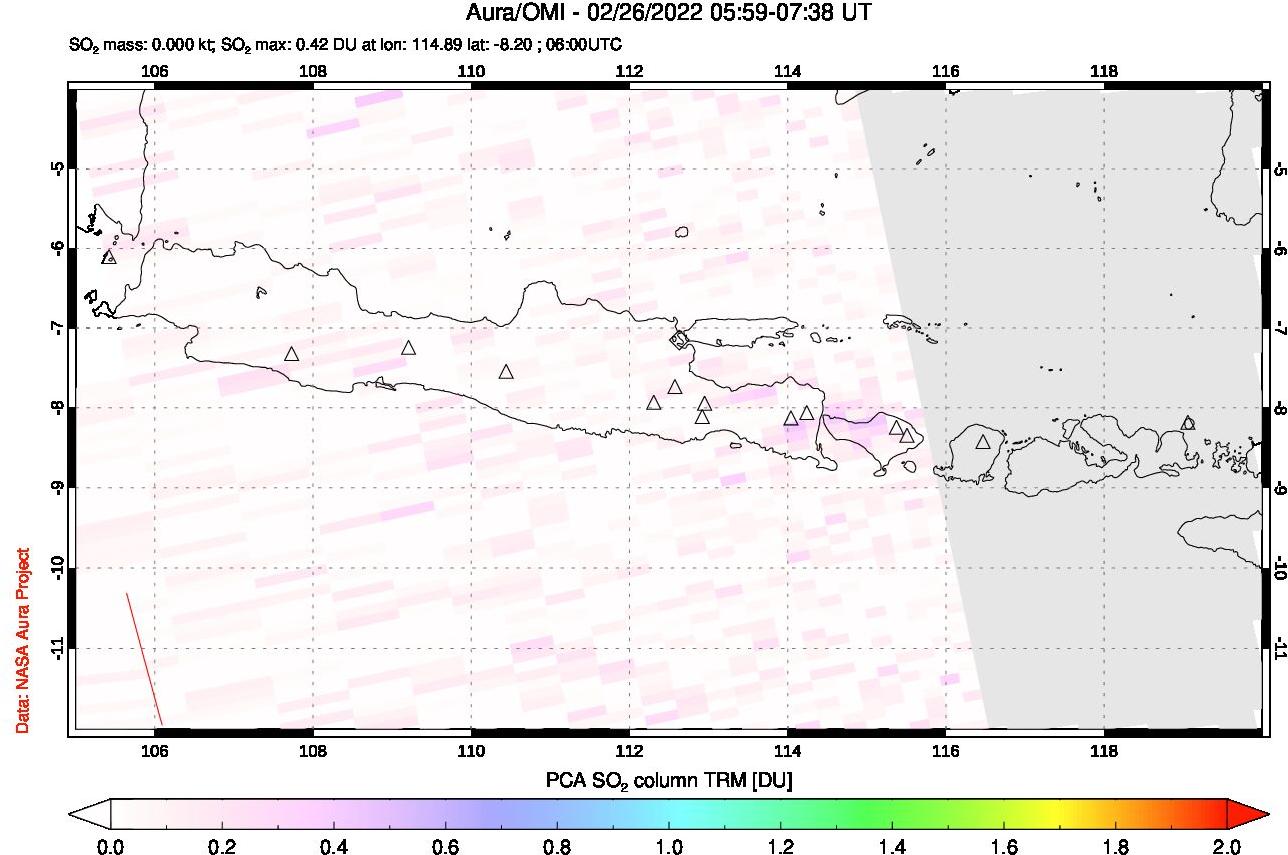 A sulfur dioxide image over Java, Indonesia on Feb 26, 2022.