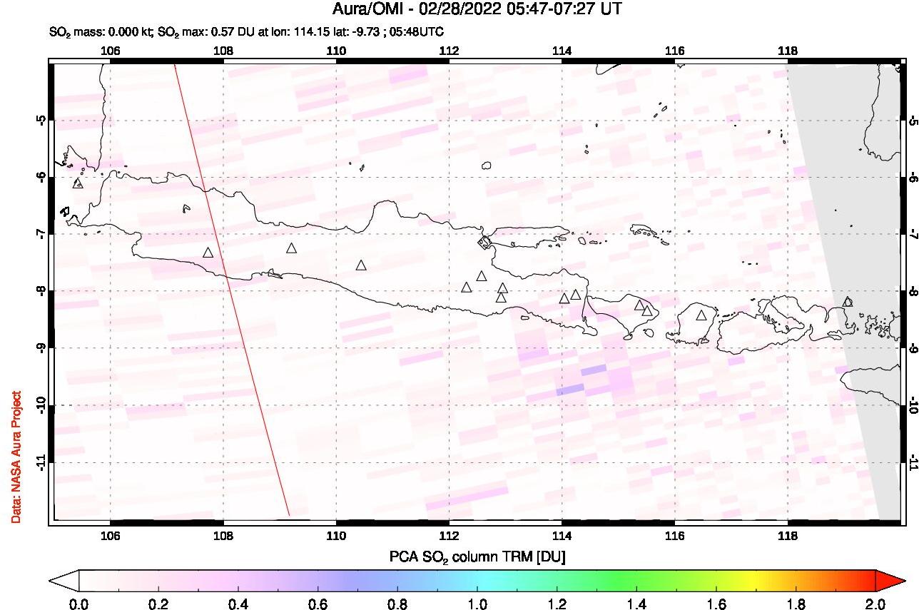 A sulfur dioxide image over Java, Indonesia on Feb 28, 2022.