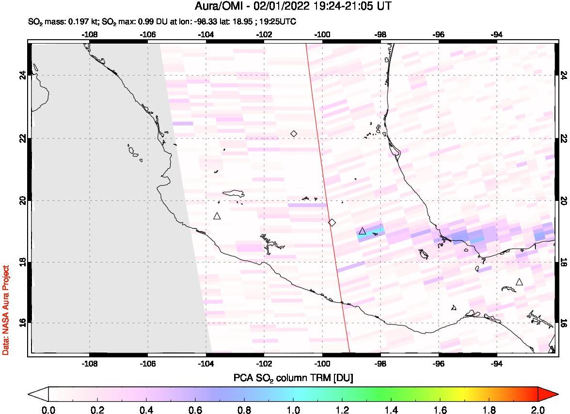 A sulfur dioxide image over Mexico on Feb 01, 2022.