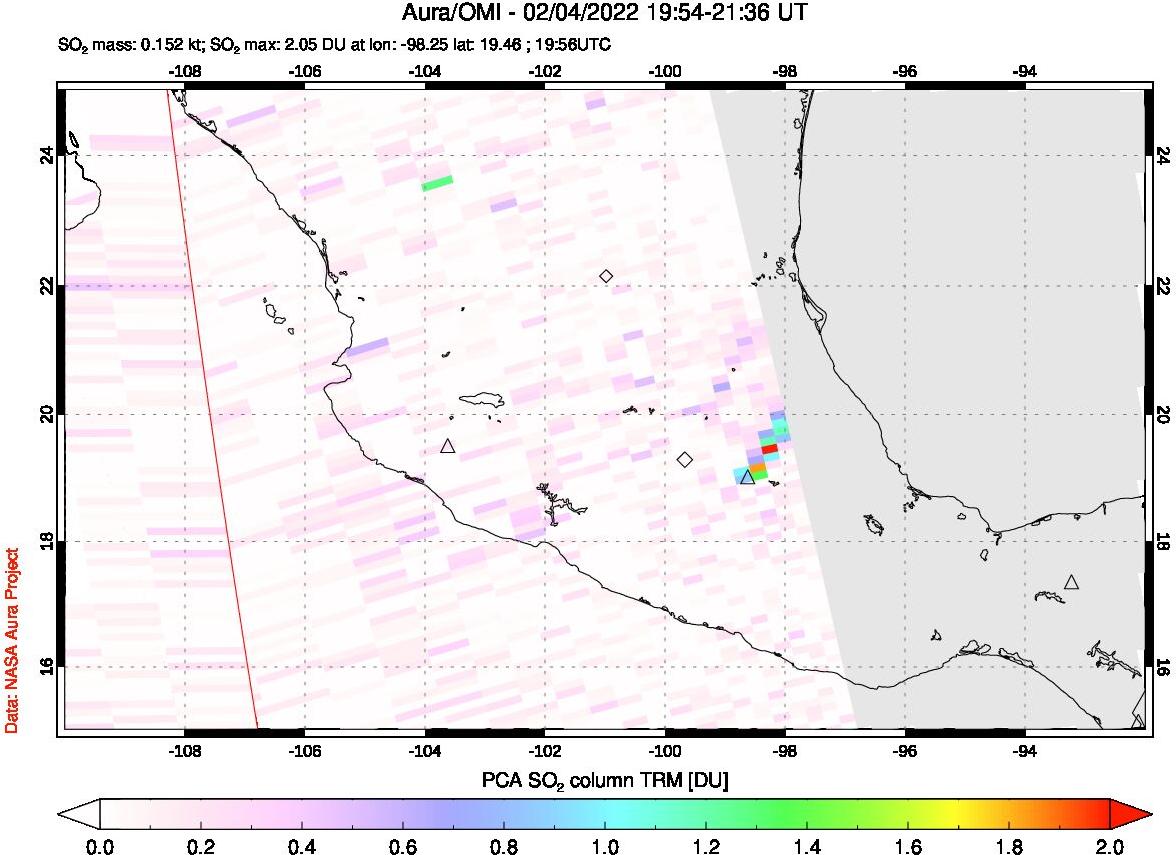 A sulfur dioxide image over Mexico on Feb 04, 2022.