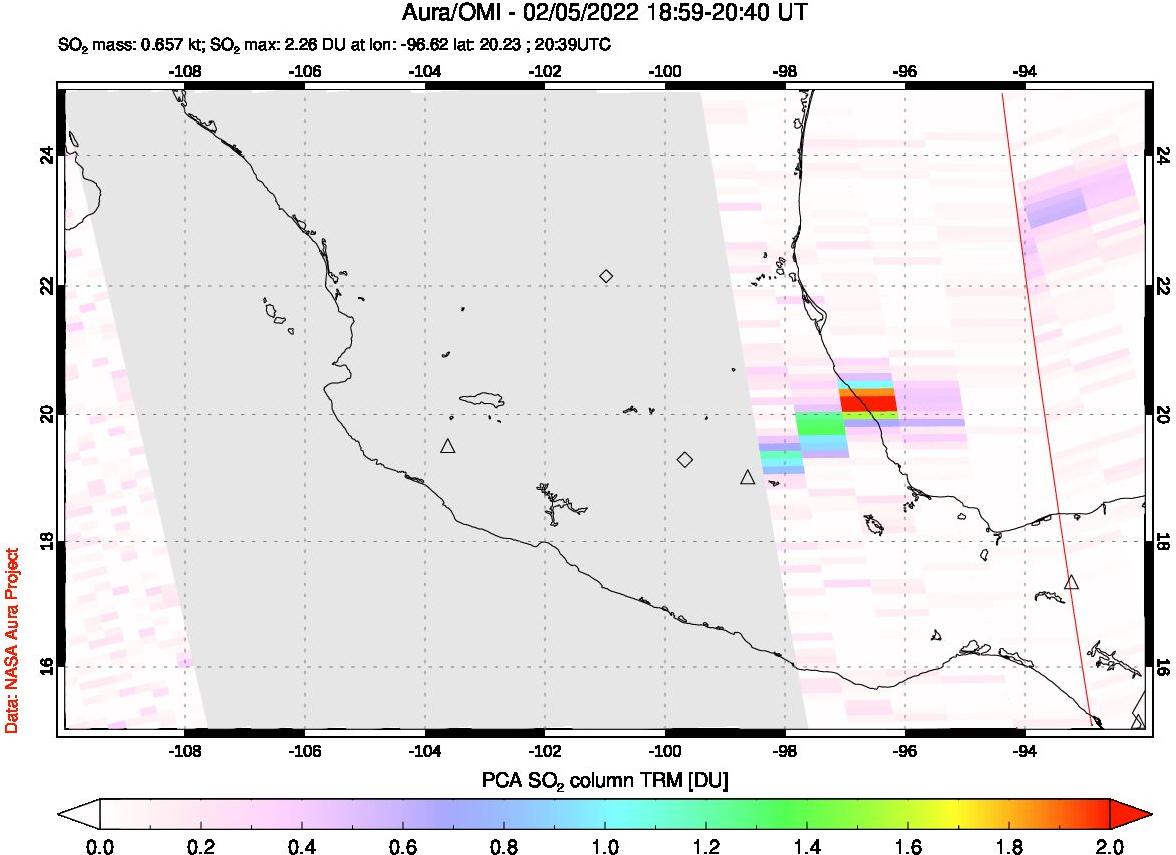A sulfur dioxide image over Mexico on Feb 05, 2022.