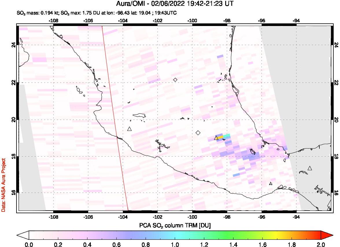 A sulfur dioxide image over Mexico on Feb 06, 2022.