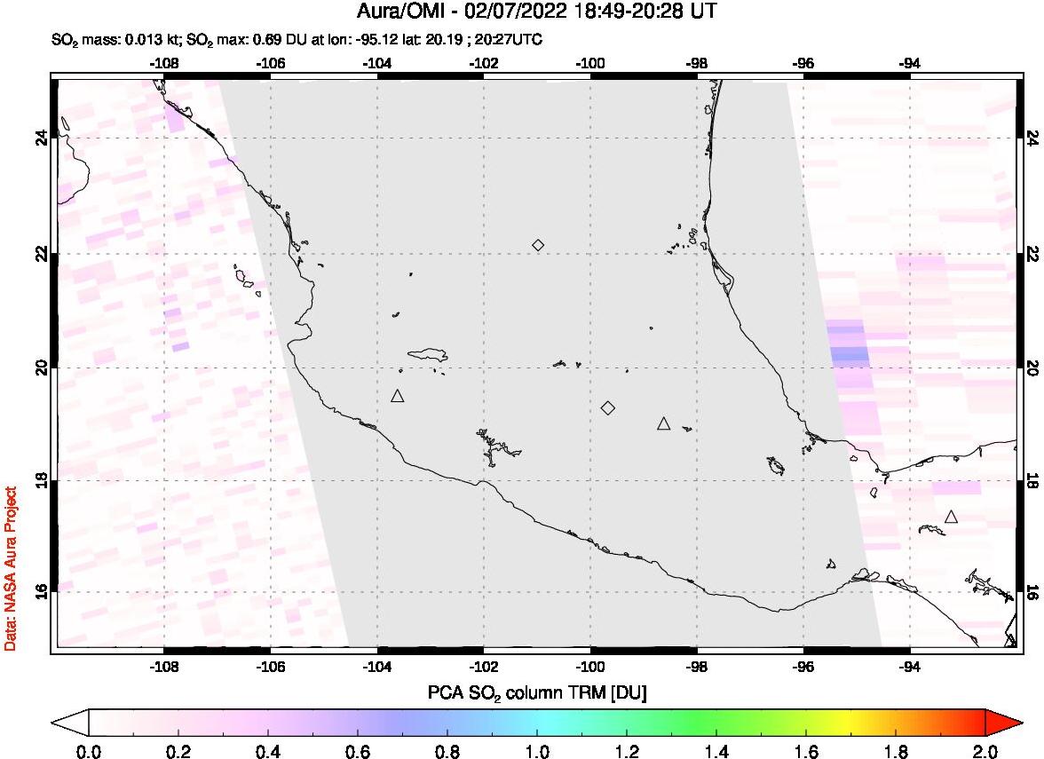 A sulfur dioxide image over Mexico on Feb 07, 2022.