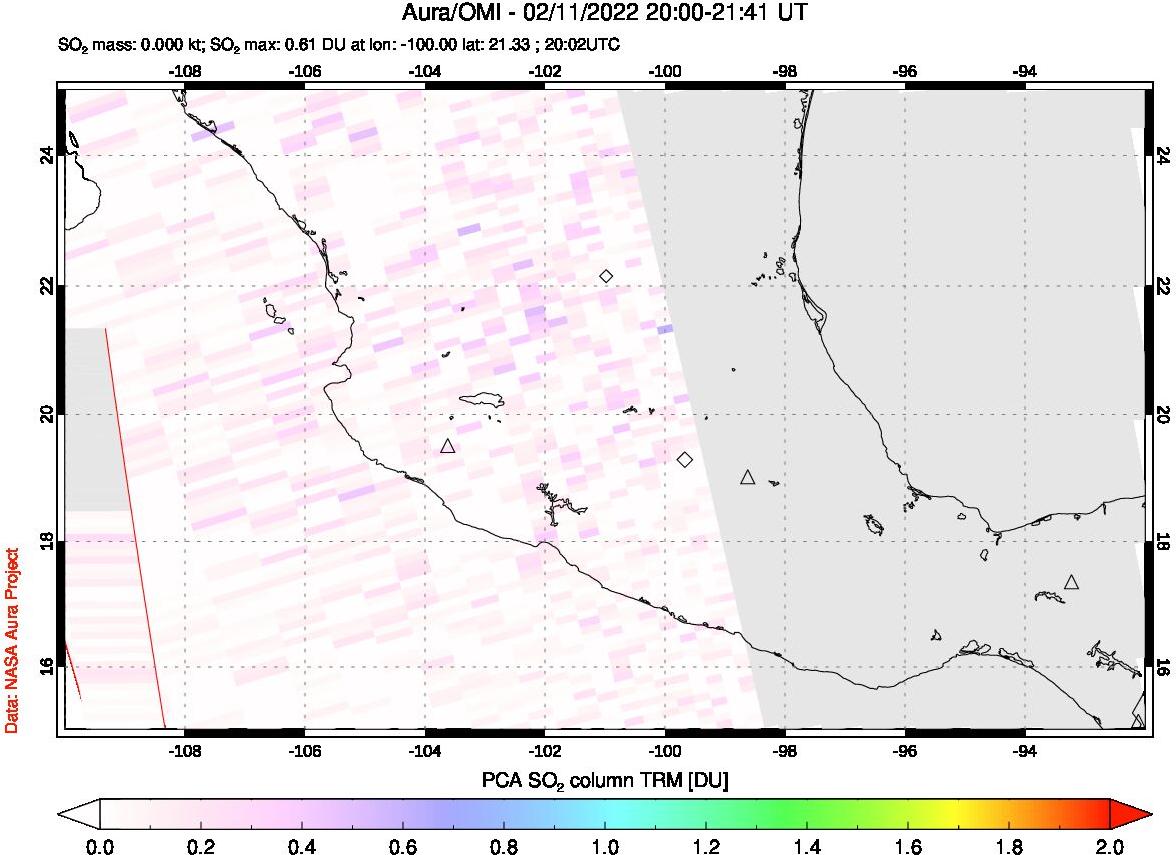 A sulfur dioxide image over Mexico on Feb 11, 2022.