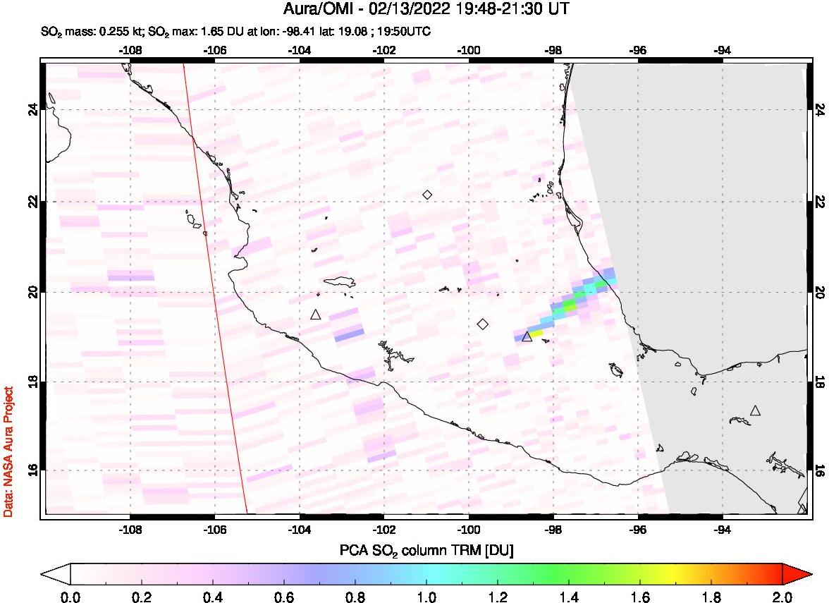 A sulfur dioxide image over Mexico on Feb 13, 2022.