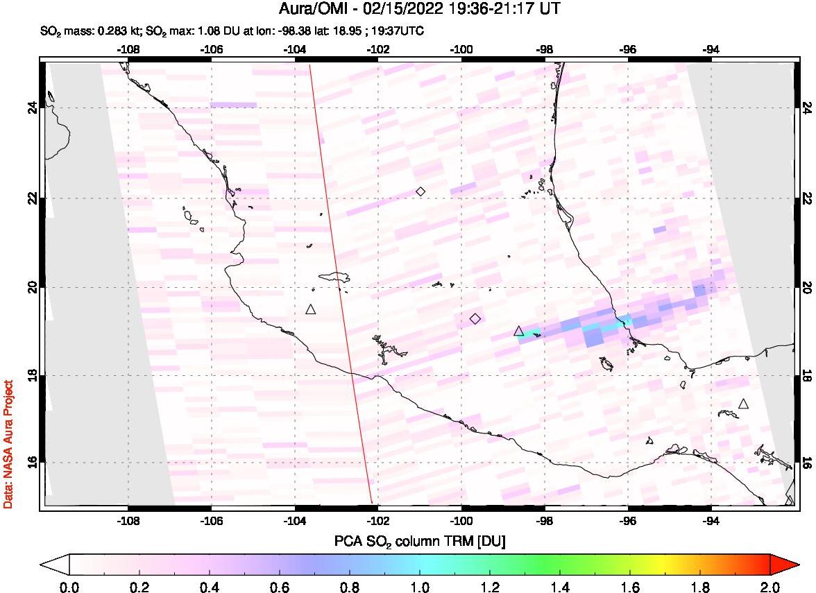 A sulfur dioxide image over Mexico on Feb 15, 2022.