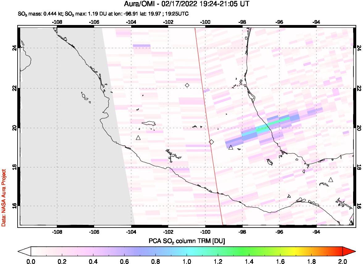 A sulfur dioxide image over Mexico on Feb 17, 2022.