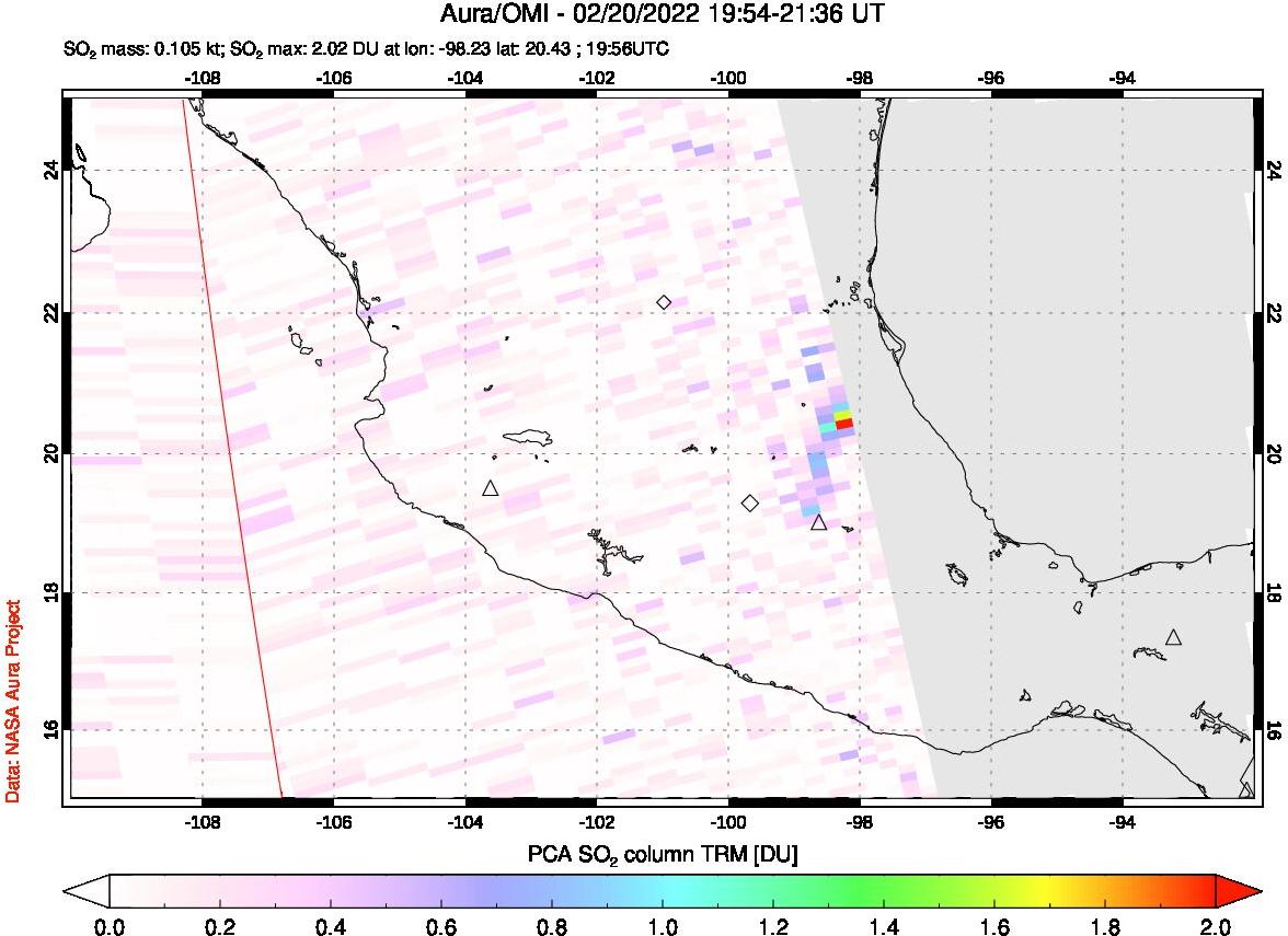 A sulfur dioxide image over Mexico on Feb 20, 2022.