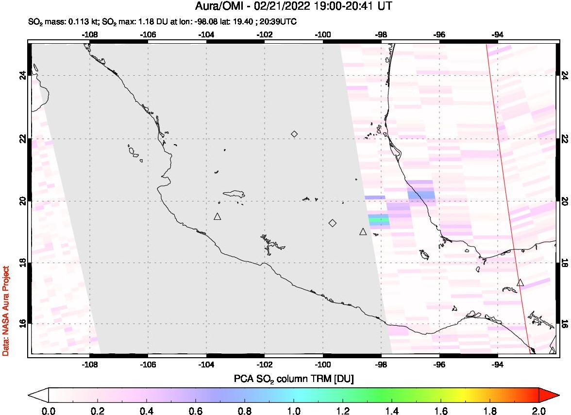 A sulfur dioxide image over Mexico on Feb 21, 2022.