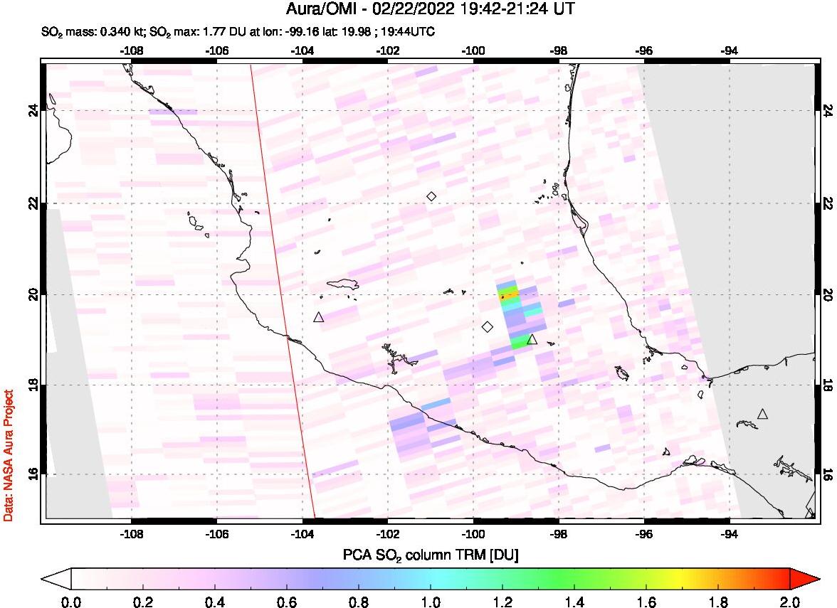 A sulfur dioxide image over Mexico on Feb 22, 2022.