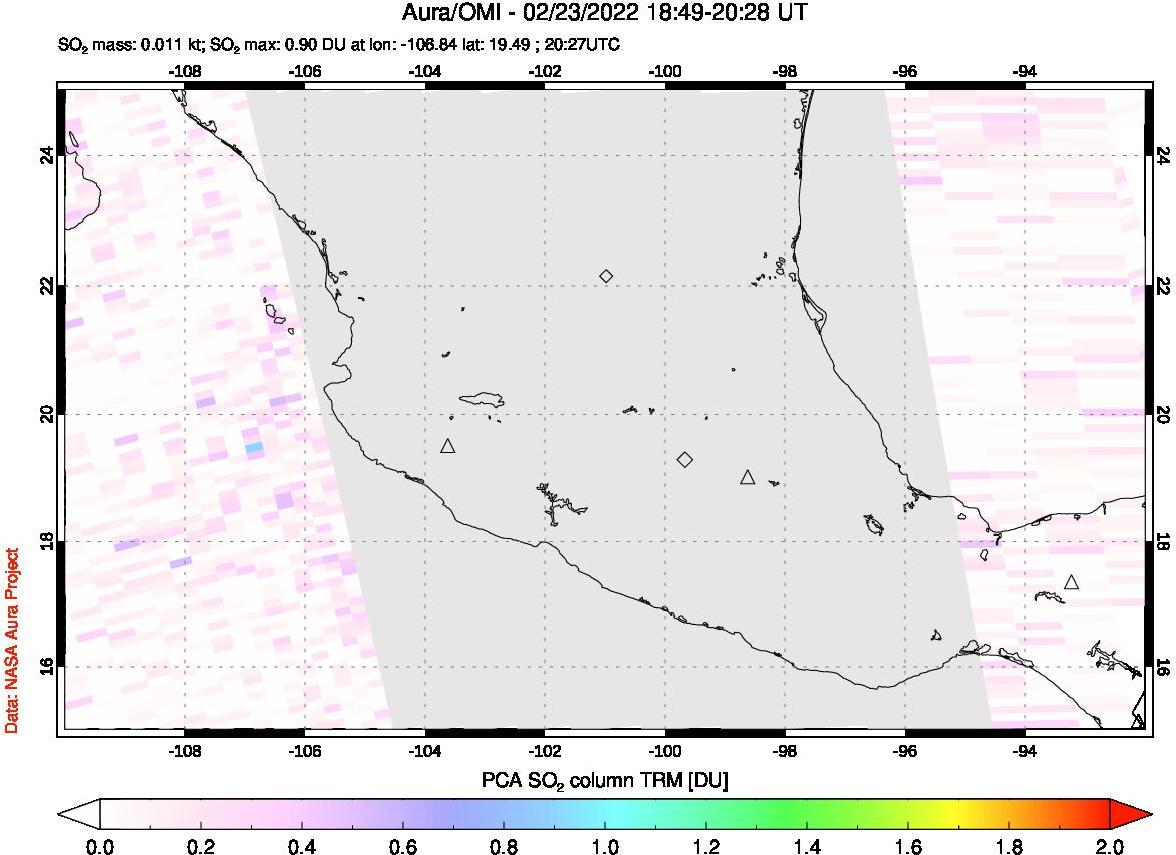 A sulfur dioxide image over Mexico on Feb 23, 2022.
