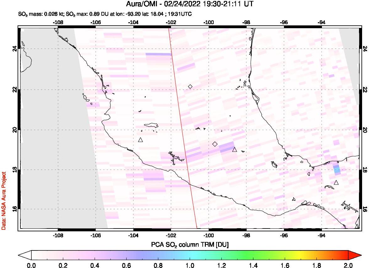 A sulfur dioxide image over Mexico on Feb 24, 2022.