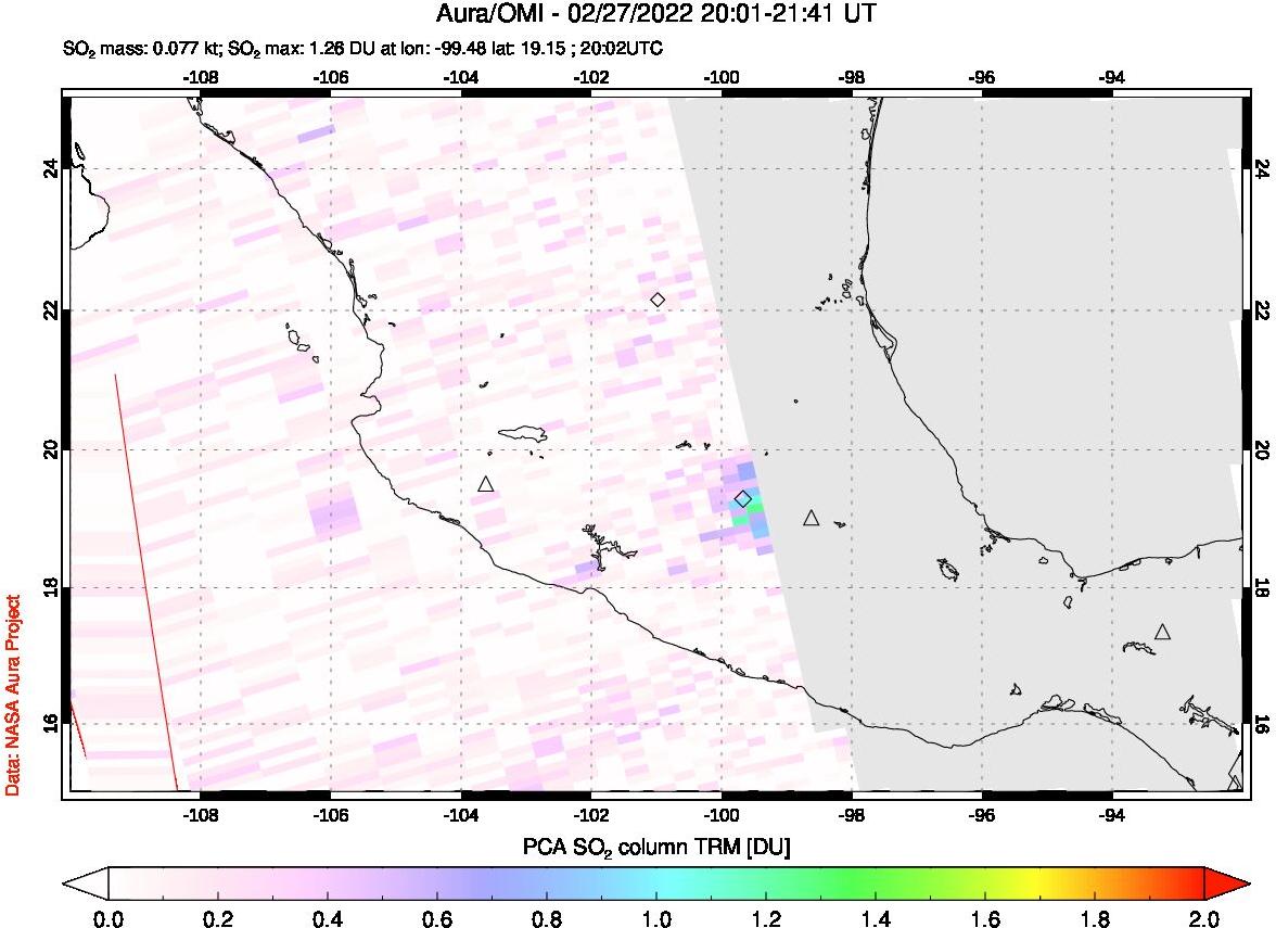 A sulfur dioxide image over Mexico on Feb 27, 2022.