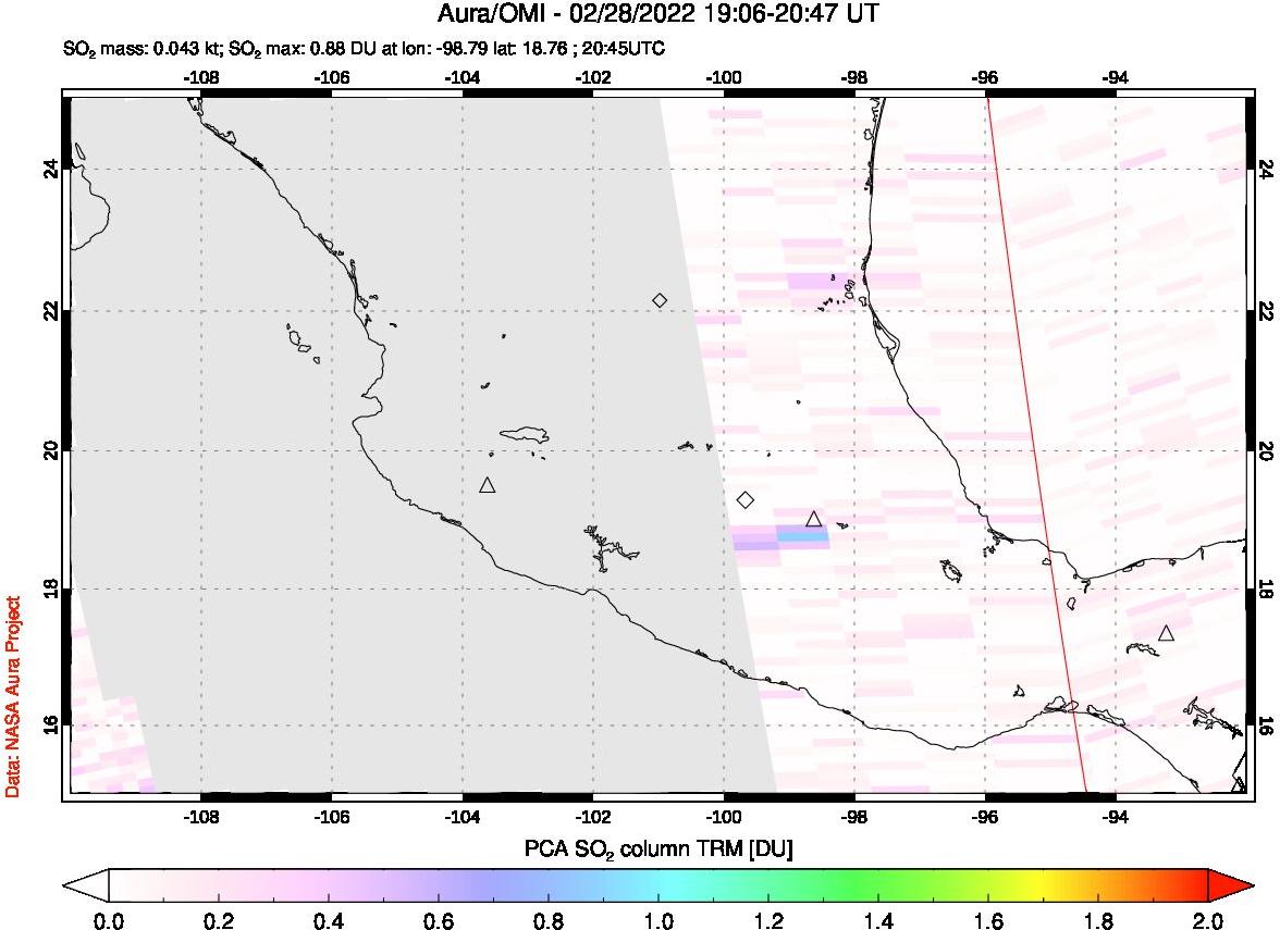 A sulfur dioxide image over Mexico on Feb 28, 2022.