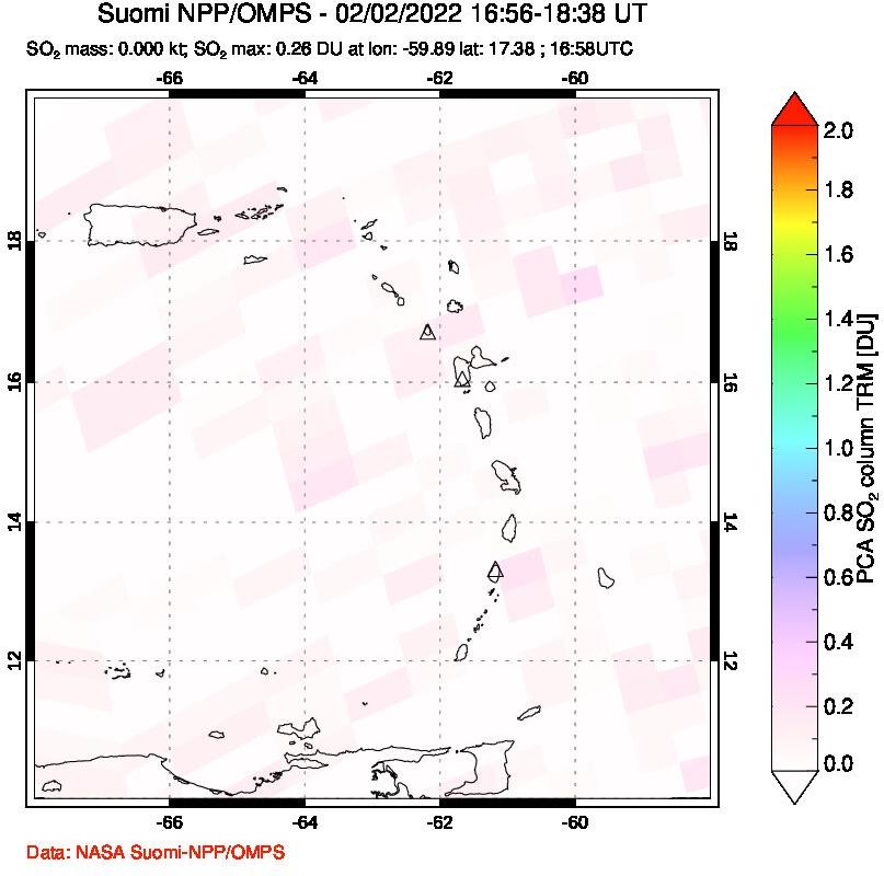 A sulfur dioxide image over Montserrat, West Indies on Feb 02, 2022.