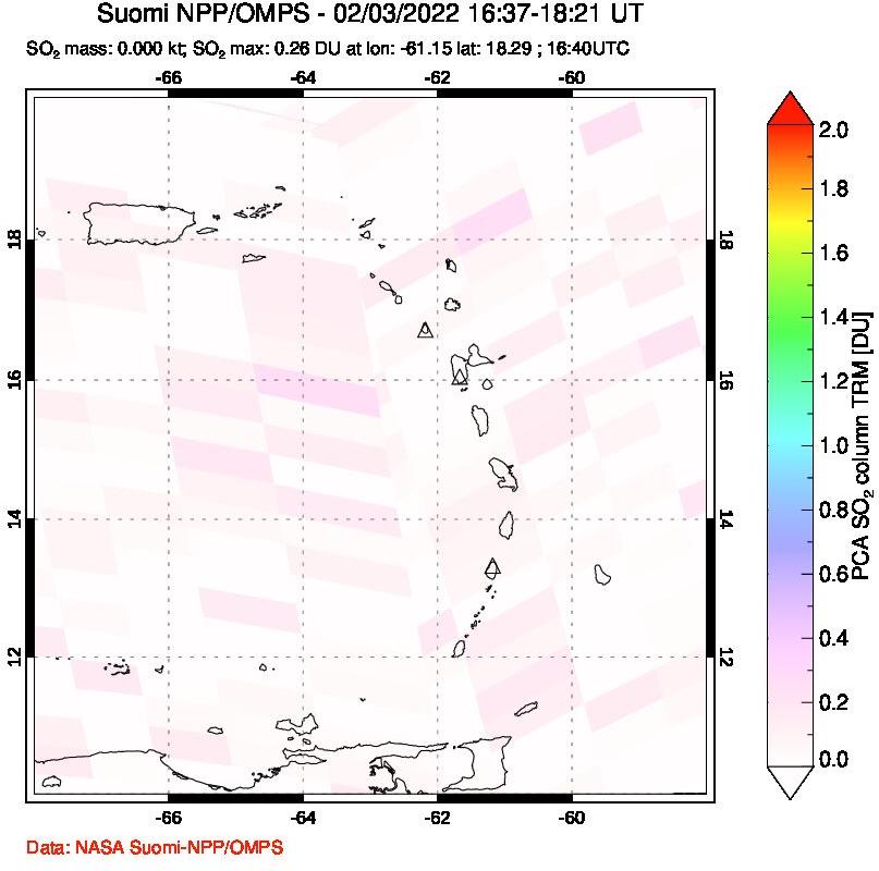 A sulfur dioxide image over Montserrat, West Indies on Feb 03, 2022.
