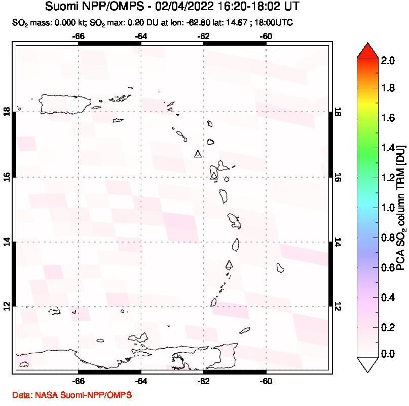 A sulfur dioxide image over Montserrat, West Indies on Feb 04, 2022.