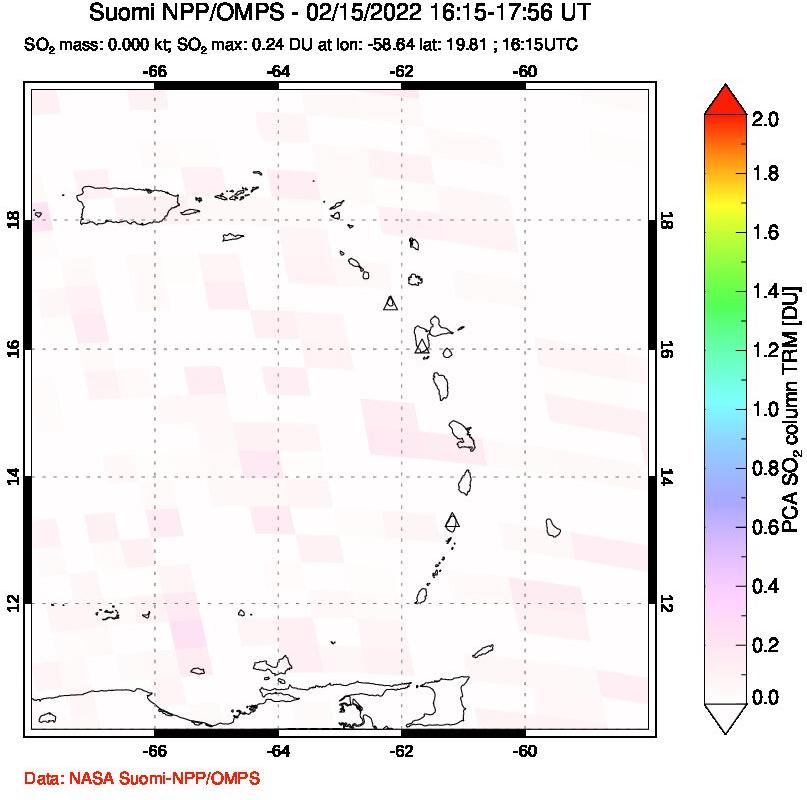 A sulfur dioxide image over Montserrat, West Indies on Feb 15, 2022.