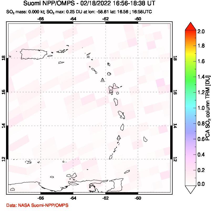 A sulfur dioxide image over Montserrat, West Indies on Feb 18, 2022.