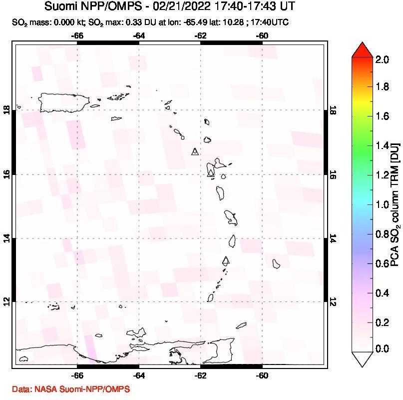 A sulfur dioxide image over Montserrat, West Indies on Feb 21, 2022.
