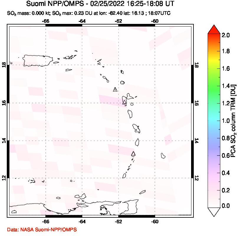 A sulfur dioxide image over Montserrat, West Indies on Feb 25, 2022.