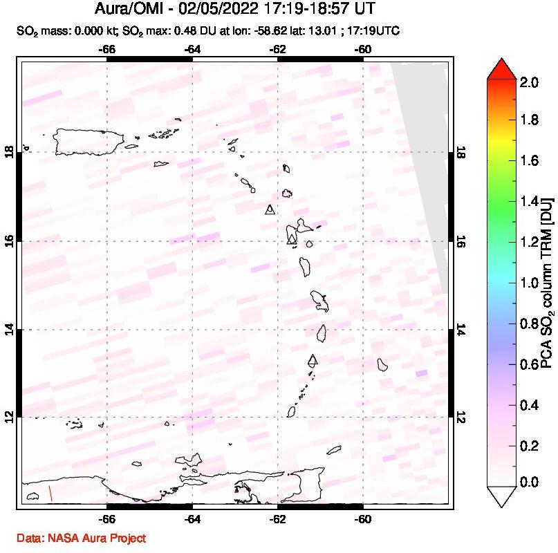A sulfur dioxide image over Montserrat, West Indies on Feb 05, 2022.