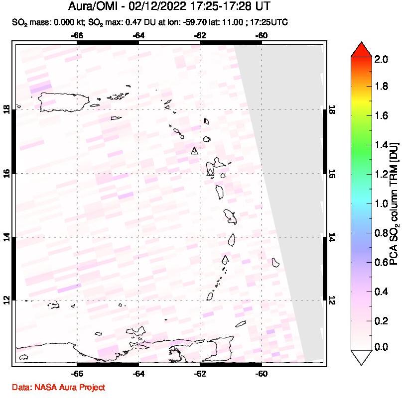 A sulfur dioxide image over Montserrat, West Indies on Feb 12, 2022.