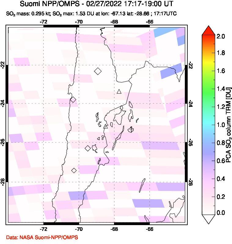 A sulfur dioxide image over Northern Chile on Feb 27, 2022.