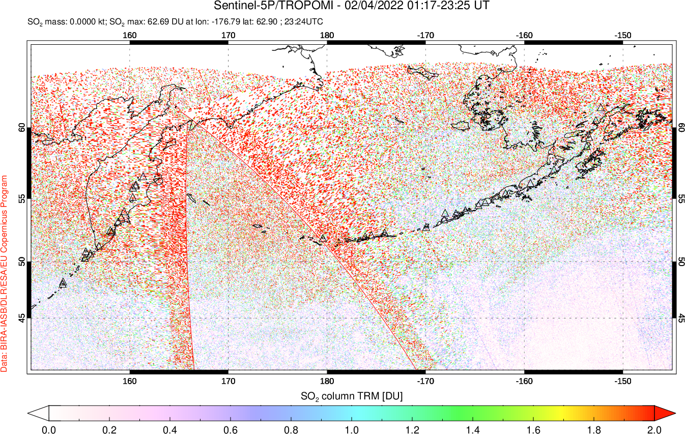 A sulfur dioxide image over North Pacific on Feb 04, 2022.