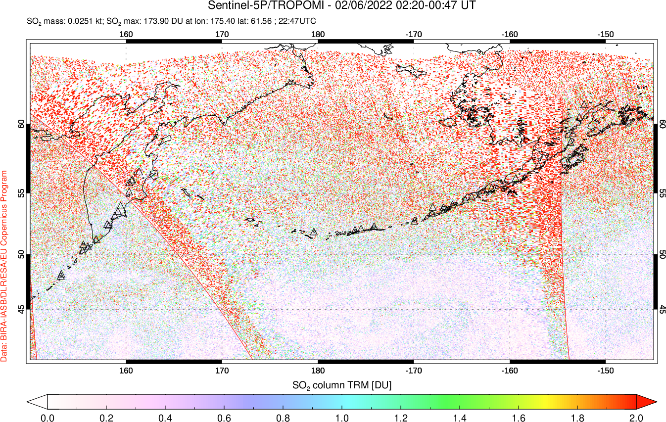 A sulfur dioxide image over North Pacific on Feb 06, 2022.
