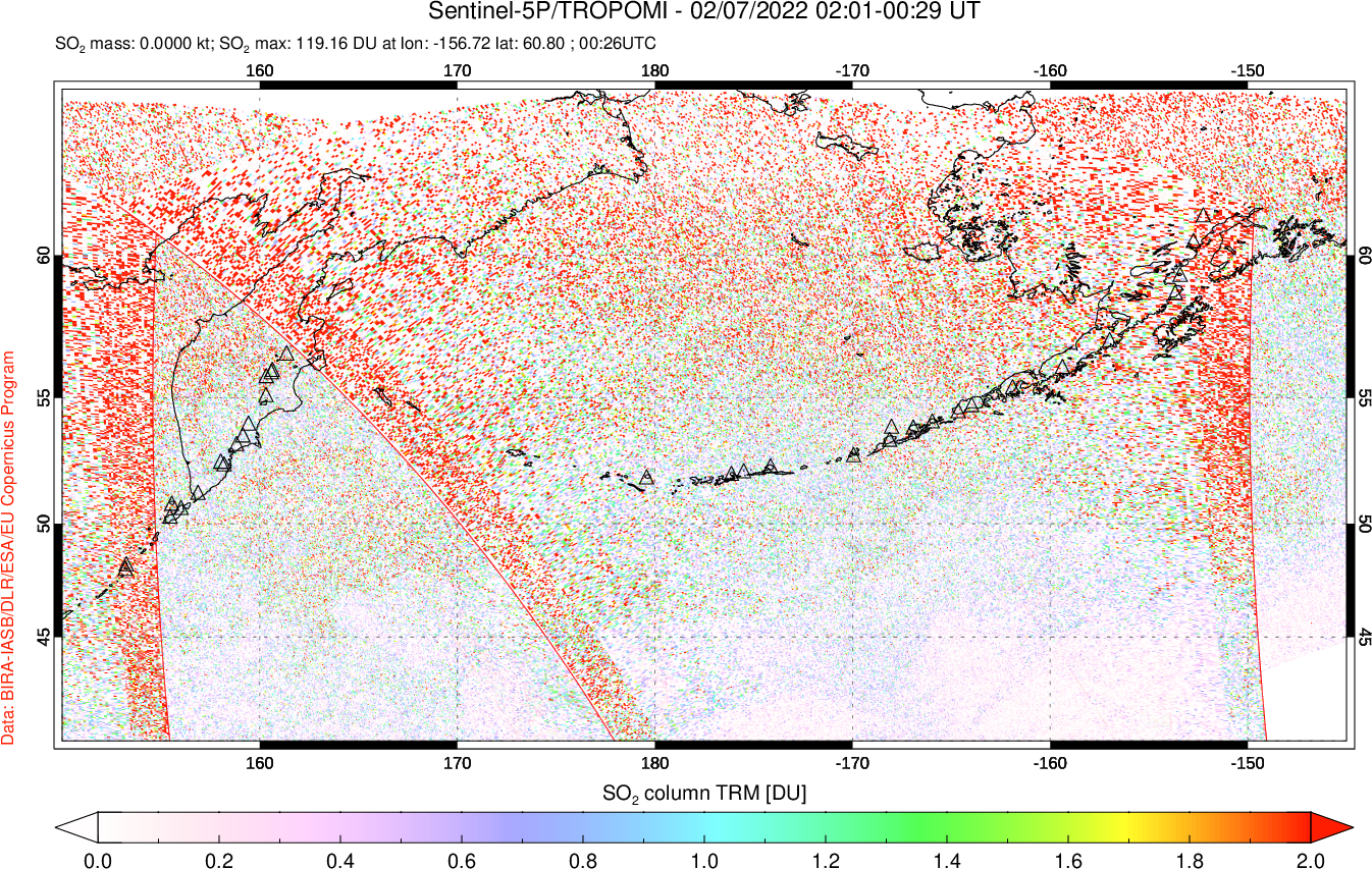 A sulfur dioxide image over North Pacific on Feb 07, 2022.