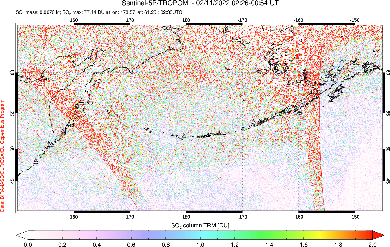 A sulfur dioxide image over North Pacific on Feb 11, 2022.