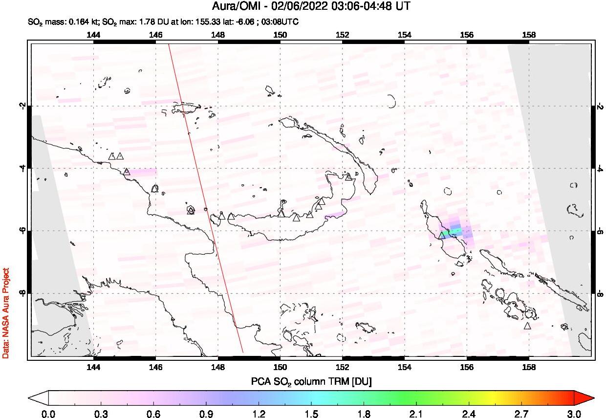 A sulfur dioxide image over Papua, New Guinea on Feb 06, 2022.