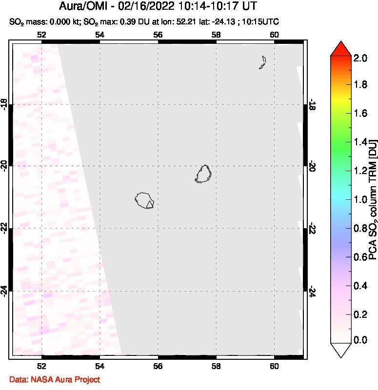 A sulfur dioxide image over Reunion Island, Indian Ocean on Feb 16, 2022.