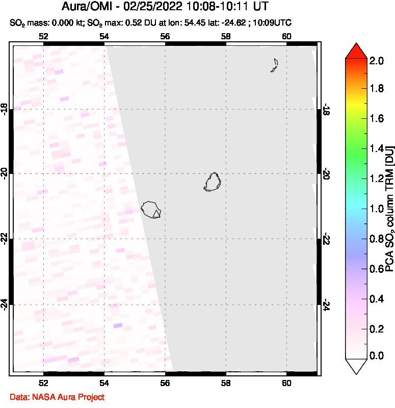 A sulfur dioxide image over Reunion Island, Indian Ocean on Feb 25, 2022.