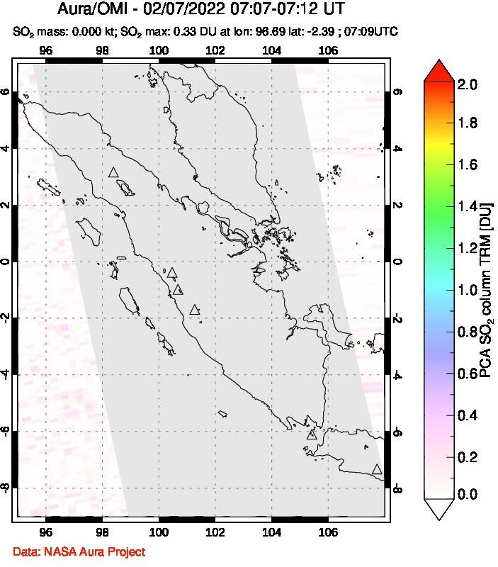 A sulfur dioxide image over Sumatra, Indonesia on Feb 07, 2022.