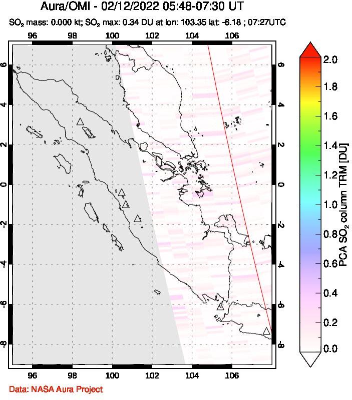 A sulfur dioxide image over Sumatra, Indonesia on Feb 12, 2022.