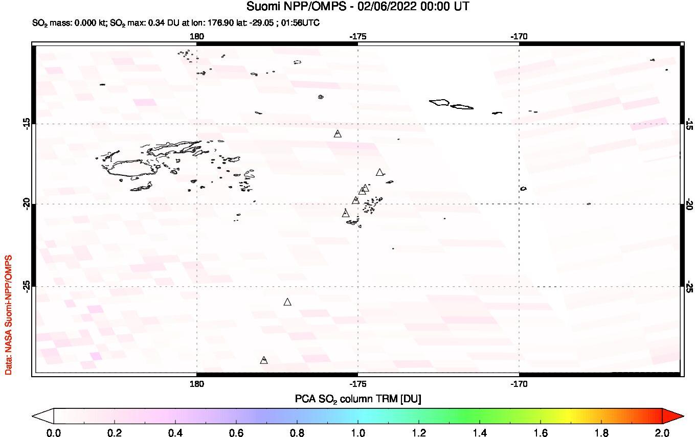 A sulfur dioxide image over Tonga, South Pacific on Feb 06, 2022.