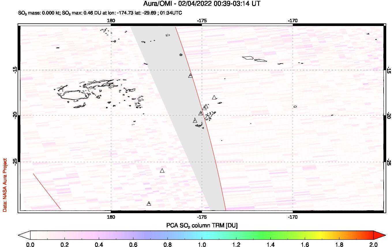 A sulfur dioxide image over Tonga, South Pacific on Feb 04, 2022.