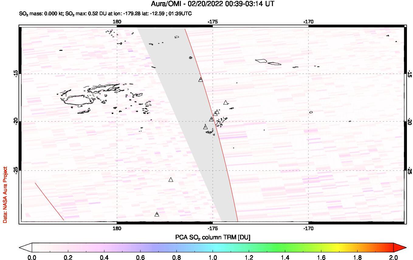 A sulfur dioxide image over Tonga, South Pacific on Feb 20, 2022.