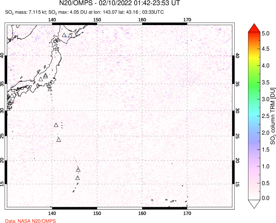 A sulfur dioxide image over Western Pacific on Feb 10, 2022.