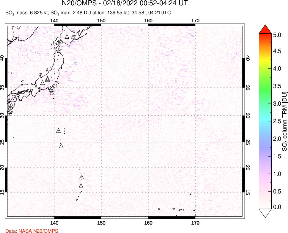 A sulfur dioxide image over Western Pacific on Feb 18, 2022.