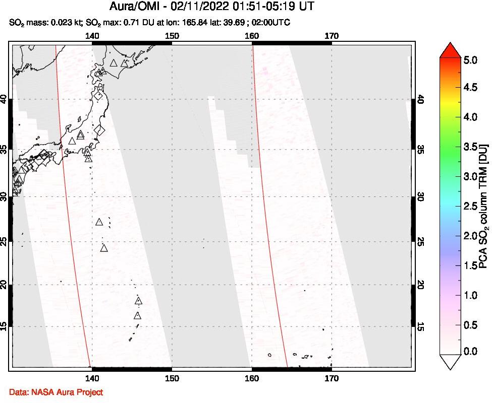 A sulfur dioxide image over Western Pacific on Feb 11, 2022.