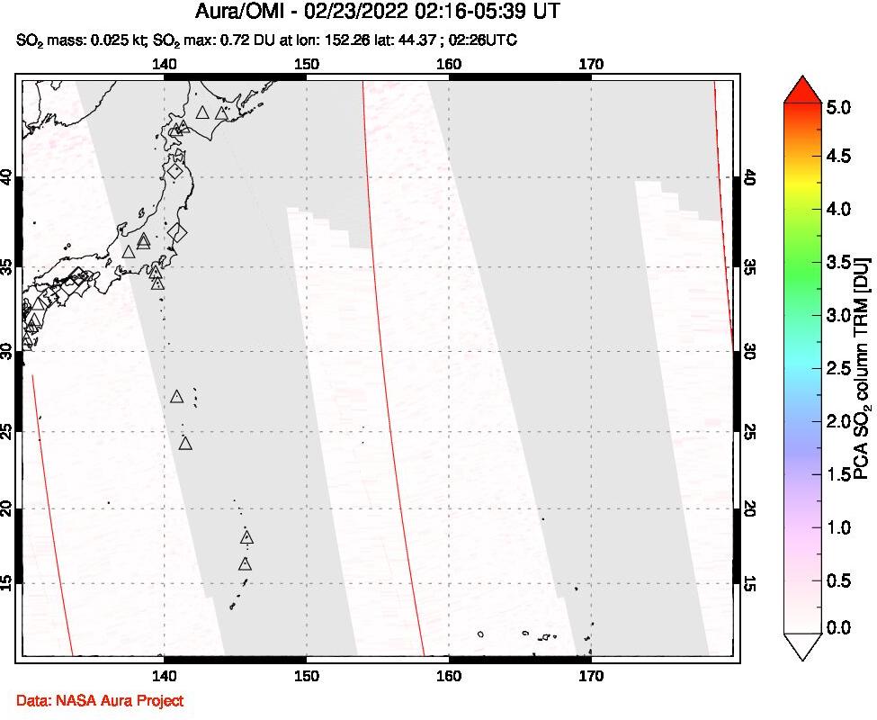 A sulfur dioxide image over Western Pacific on Feb 23, 2022.